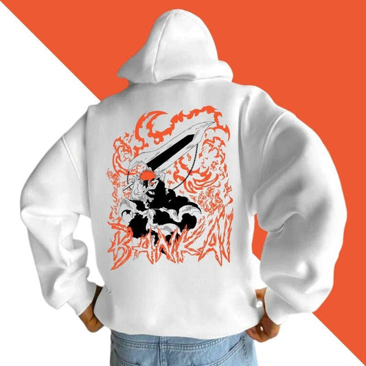 Bleach Ichigo Kurosaki Hoodie T-Shirt Bankai Anime Merch Unisex Graphic Otaku Gift - Classic Fit, 100% Cotton, Long Sleeve, Machine Washable