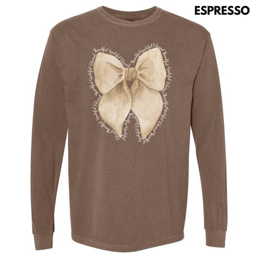 Blessed Beige Bow Long Sleeve Comfort Colors T-Shirt 'NLB'