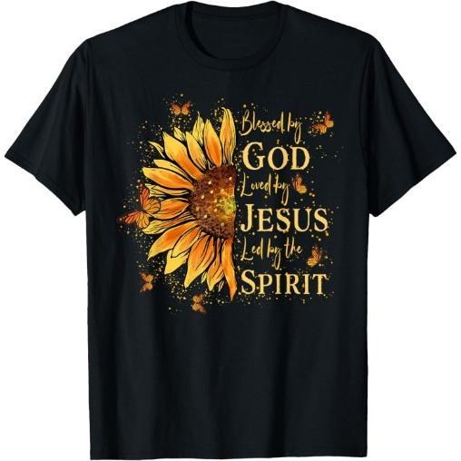 Blessed By God - Loved By Jesus, Sunflower T-Shirt Made in USA