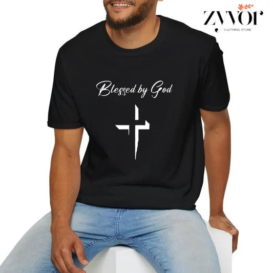 Blessed by God T-Shirt Casual Style Crew Neck Short Sleeve T-Shirt Tops Trendy for Unisex Classic Collar