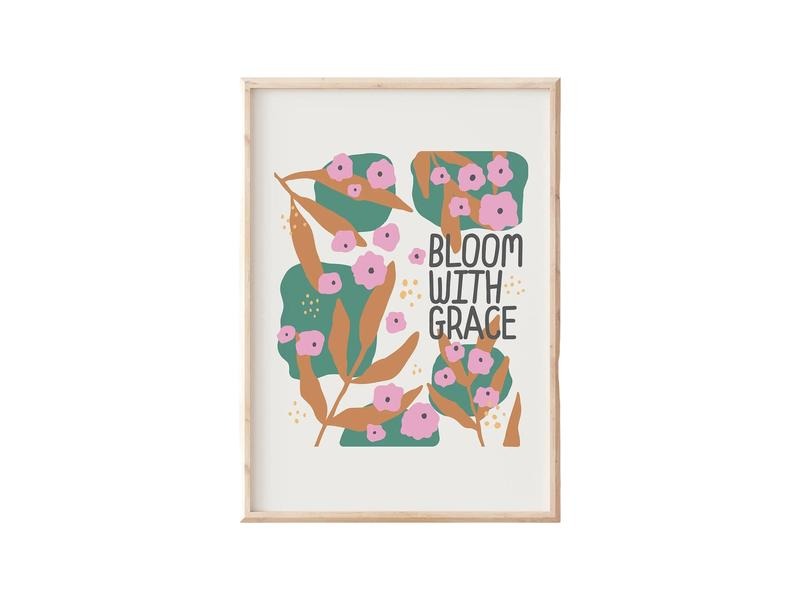Bloom With Grace Print, Self Love Print, Retro Boho Art, Boho Floral Art Poster, Gifts For Teen Girl Friends Wall Art, Poster Prints No Frame, Wall Art Room Decor, Poster For Room, Gifts For Birthday