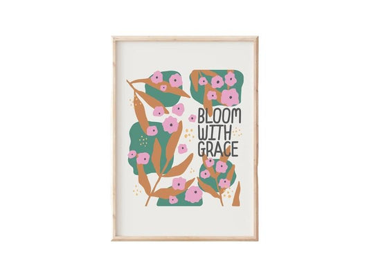Bloom With Grace Print, Self Love Print, Retro Boho Art, Boho Floral Art Poster, Gifts For Teen Girl Friends Wall Art, Poster Prints No Frame, Wall Art Room Decor, Poster For Room, Gifts For Birthday