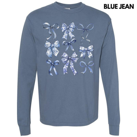 Blue Bow Coquette Collage Long Sleeve Comfort Colors T-Shirt 'NLB'
