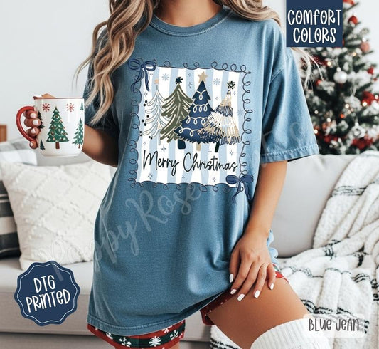 Blue Christmas Comfort Colors, Trendy Women's Holiday Tshirt