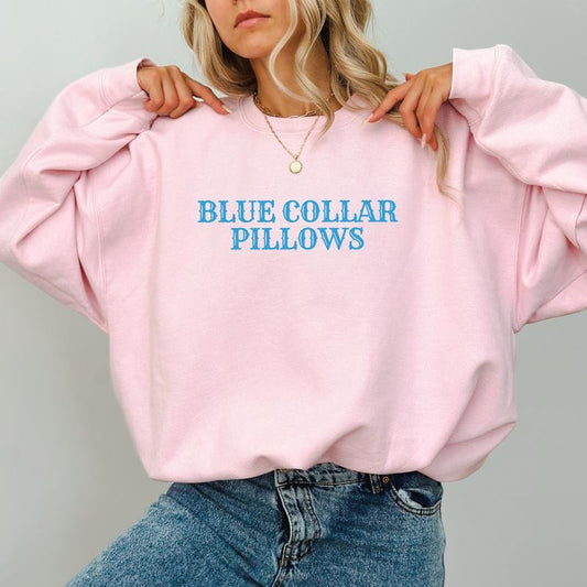 Blue Collar Pillows Crewneck, Funny Blue Collar Wife Sweatshirt, Retro Blue Collar Girlfriend Tops, Wifey Sweater, Adult Humor Gift Ideas, Comfy Long Sleeve Pullover, Cotton Fabric Casual Womenswear