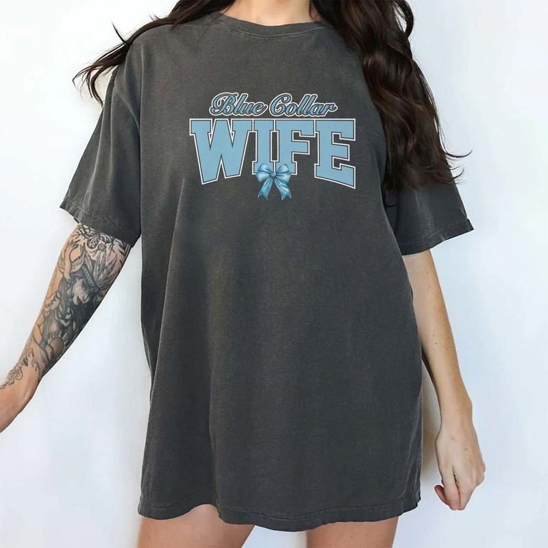 Blue Collar Wife Coquette Shirt, Coquette Spoiled Blue Collar Wifey Tee, Coquette Wifey Graphic Tee, Wifey Unhinged Shirt, Comfy Fabric Oversized Graphic Tee, Women's Tops, Shirt For Wife, Womenswear, Cotton Fabric Relaxed Fit Chic Style