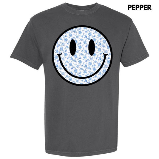 Blue Floral Happy Face Comfort Colors T-Shirt 'NLB'