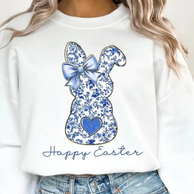Blue Happy Easter DTF Transfers - THIS IS NOT A SHIRT