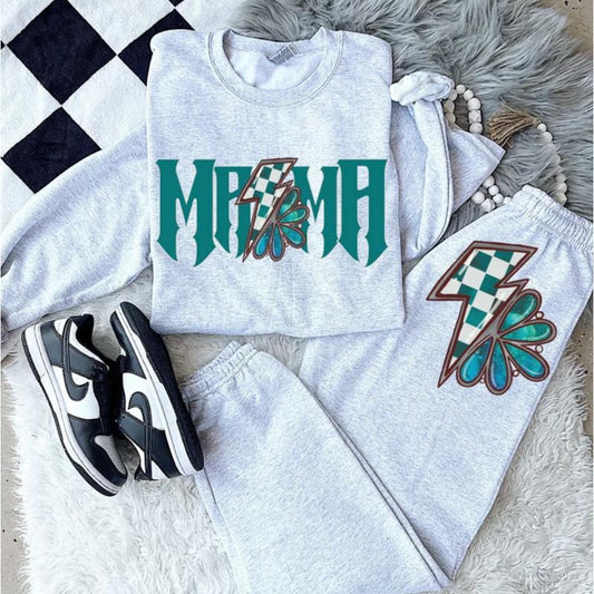 Blue Mama Bolt Sweat Set Sweatshirt and sweatpants, graphic tees women, western outfits women, western tops clothing, rodeo cowgirl outfits women, country concert outfits sweatshirt, sweatpants