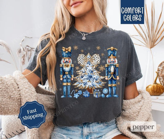 Blue Nutcracker Christmas Shirt Comfort Colors Holiday Tshirt, Women's Holiday Tee