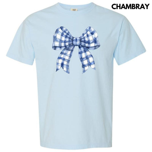 Blue Plaid Big Bow Comfort Colors T-Shirt 'NLB'