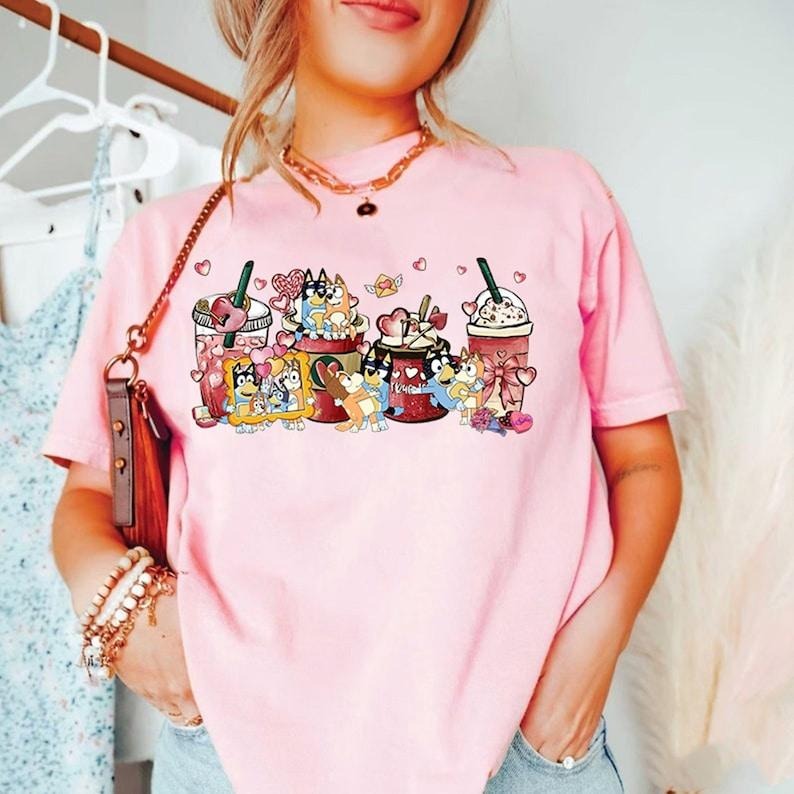 Bluey Coffee Valentine Sweatshirt, Happy Valentine'S Day Bluey, Bluey Mum Dad Shirts, Bluey Family Shirts, Bandit Heeler Shirt