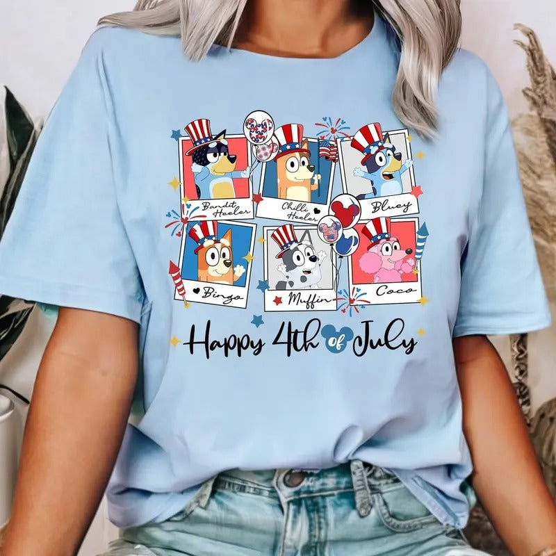 Bluey Happy 4th of July T-Shirt, Red White Bluey Fourth of July Shirt, Independence Day Shirt, Bluey 4th of July, Unisex Short Sleeve, Trending Shirt