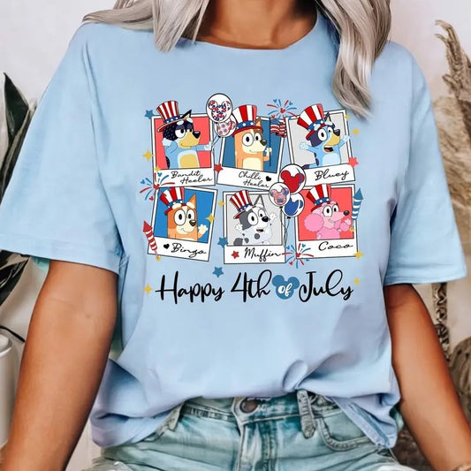 Bluey Happy 4th of July T-Shirt, Red White Bluey Fourth of July Shirt, Independence Day Shirt, Bluey 4th of July, Unisex Short Sleeve, Trending Shirt