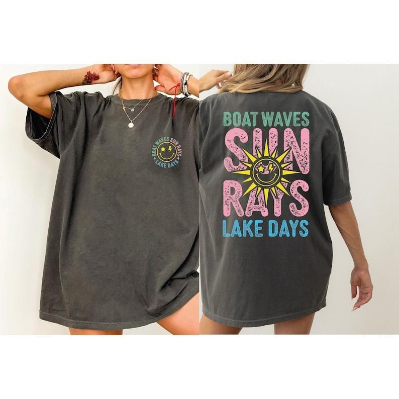 Boat Waves Sun Rays Lake Days Shirt, Retro Summer Shirt, Vintage Style Summer Shirt, Camping Shirt, Beach Shirt LS949