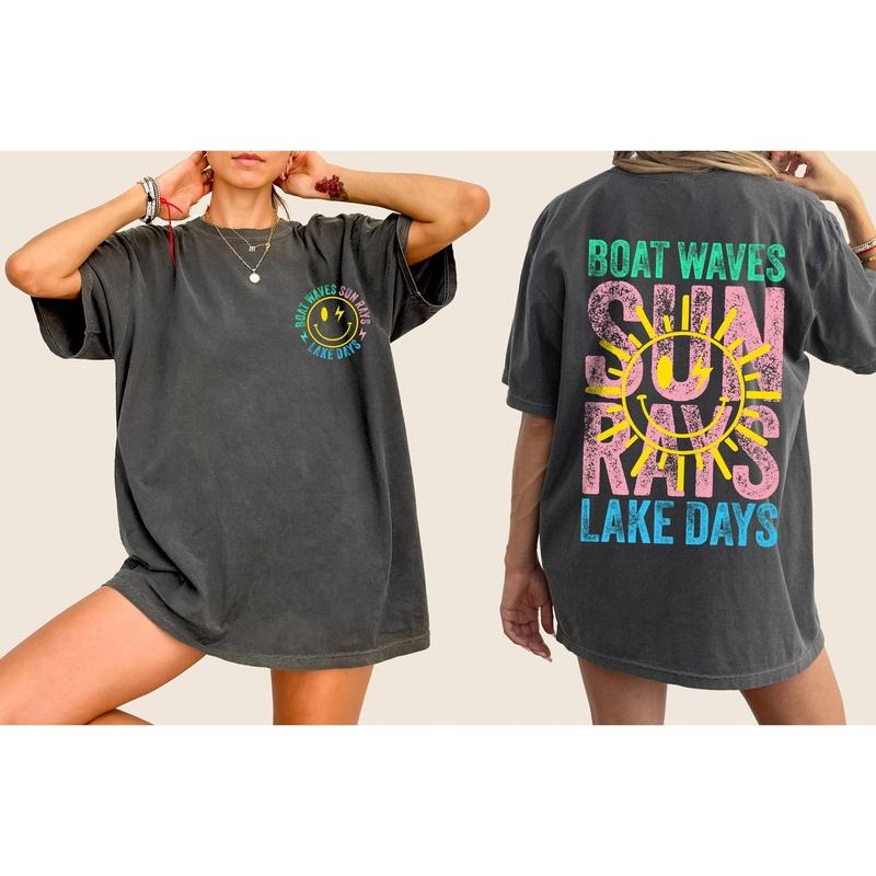 Boat Waves, Sun Rays, Lake Days, Lake Life, Summer, Boating, Lake Hair, Retro, Front and Back, Tshirt Comfort Colors T-Shirt