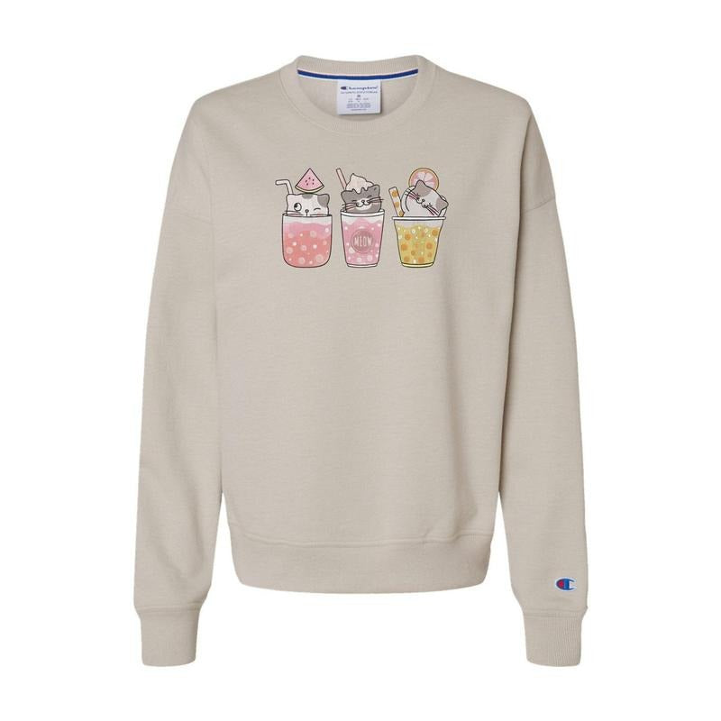 Boba Tea Cat Crewneck Sweater Embroidered
