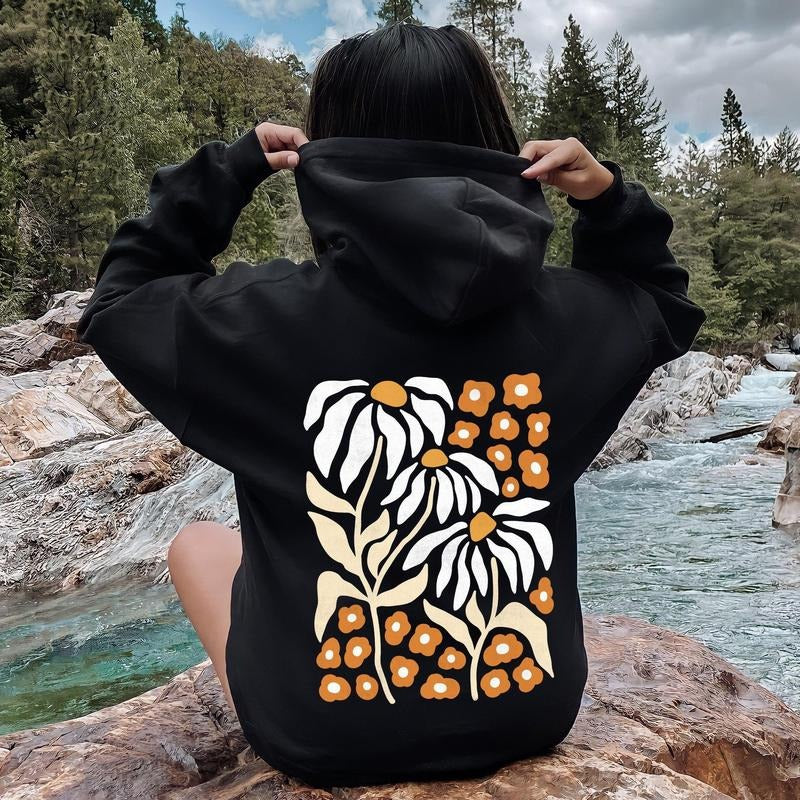 Boho Daisies, Boho Retro Floral Design Hoodie