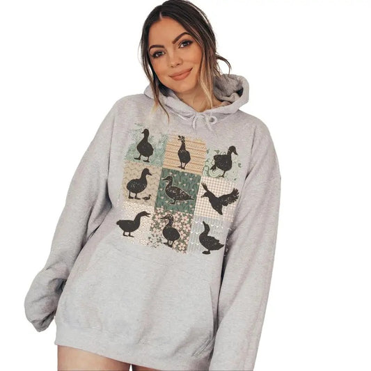 Boho Duck Retro Backyard Pet Ducks Floral Farmhouse Cottagecore Crewneck Sweater - Hoodie - Tshirt