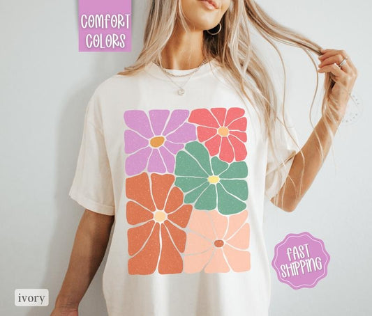 Boho Floral 7 Shirt Comfort Colors, Wildflower Tshirt, Boho Tee, Oversized Women's Shirt, Floral Abstract Tee