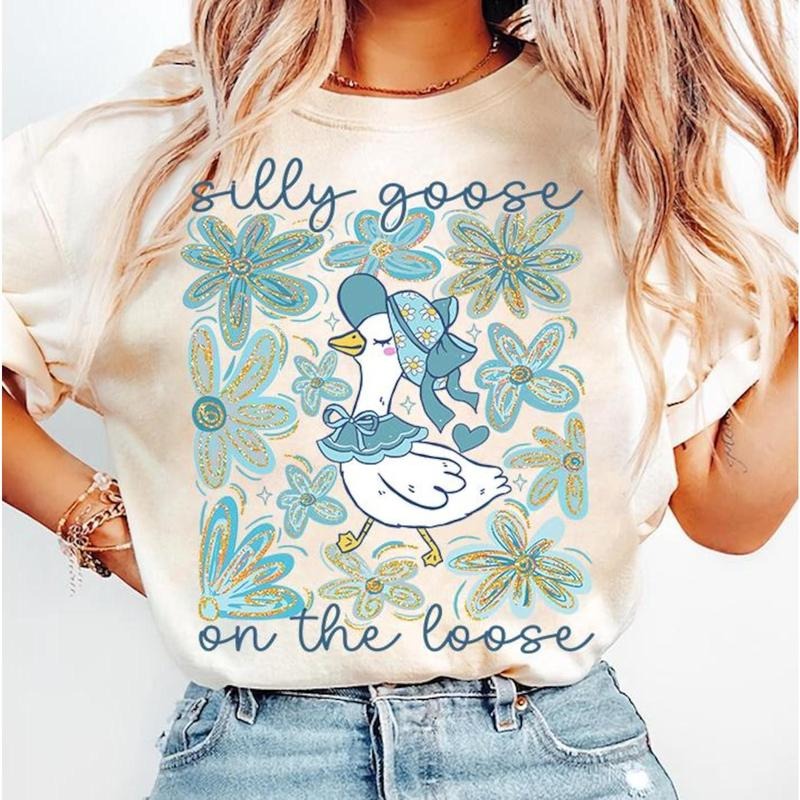 Boho Floral Goose Shirt, Mama Goose Shirt, Spring Floral Shirt, Silly Goose on the loose Girly Shirt, Coquette Bow, Duck Shirt, Goose Lover