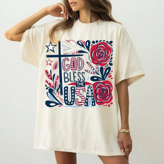 Boho Flowal God Bless The USA Shirt, Retro 4th Of July Tee, Patriotic American Independence Day Gift