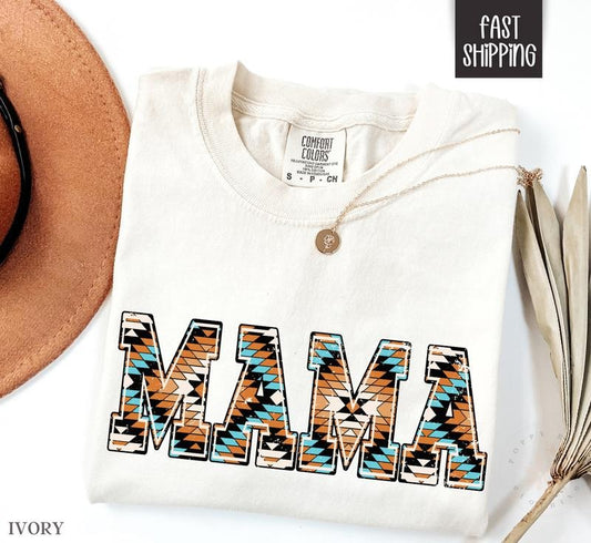 Boho Mama Shirt Comfort Colors, Mother's Day Gift for Mom, Aztec Mama Shirt, Cute Mom Shirt, Oversized Mama Tshirt