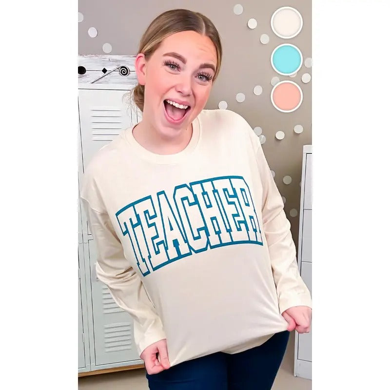 Bold College Teacher Graphic Boyfriend Long Sleeve