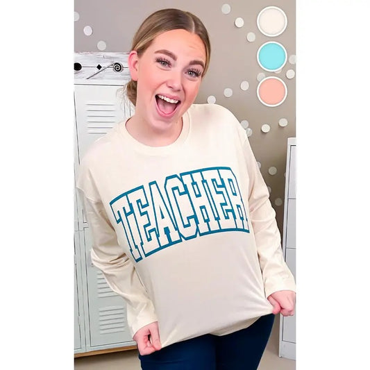 Bold College Teacher Graphic Boyfriend Long Sleeve