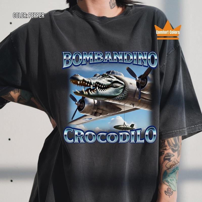 Bombardino Crocodilo Funny Brain Rot T-shirt, Bootleg Rap Tee, Meme Shirt, Weird Clothes, Italian Brainrot Meme, Crocodile Tee, Trending Tee