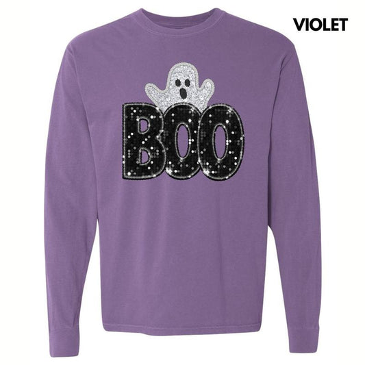 Boo & Ghost FAKE Glitter Long Sleeve Comfort Colors T-Shirt 'NLB'