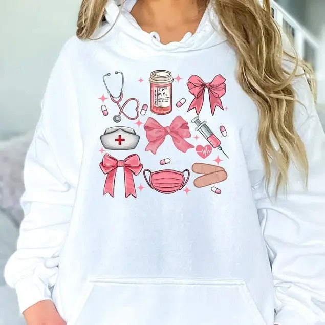 Boo Boo Crew Coquette Nurse Halloween Sweatshirt, Halloween Ghost Nurse, Coquette Bow Ghost Nurse Shirt, Funny Nurse Halloween Sweater