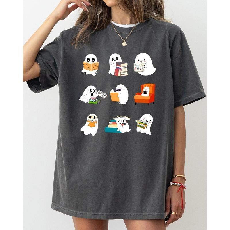 Book Lover Mini Ghosts, Skeleton, Coffin, Funny, Pumpkin, Spooky, Witch, Aesthetic, Meme, Halloween, Costume, Tshirt, Women's, Comfort Colors Tee, Spooky, Tshirt, Witch, Pumpkin, Ghost, Skeleton