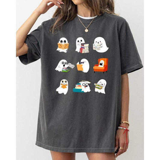 Book Lover Mini Ghosts, Skeleton, Coffin, Funny, Pumpkin, Spooky, Witch, Aesthetic, Meme, Halloween, Costume, Tshirt, Women's, Comfort Colors Tee, Spooky, Tshirt, Witch, Pumpkin, Ghost, Skeleton