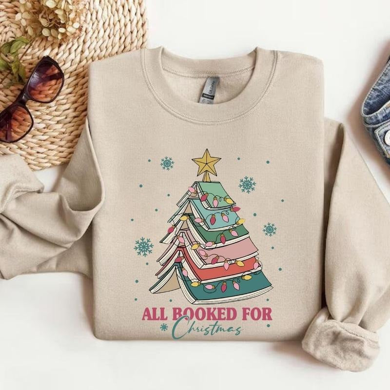 Book Tree Christmas Sweater, All Booked For Christmas Sweatshirt, Gift for Book Lover, Gift For Teachers