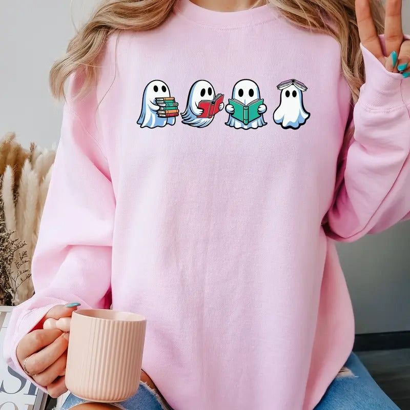 Book lovers ghost reading books Crewneck Sweatshirt