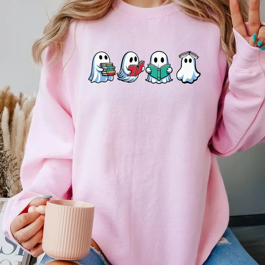 Book lovers ghost reading books Crewneck Sweatshirt