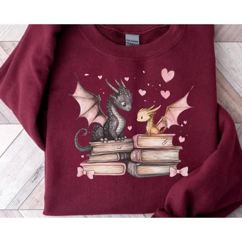 Bookish Dragon sweatshirt Gift for Book Lover Gift Book Dragon Sweater, Retro Styles, Bring Back the Classics, Classic Styles