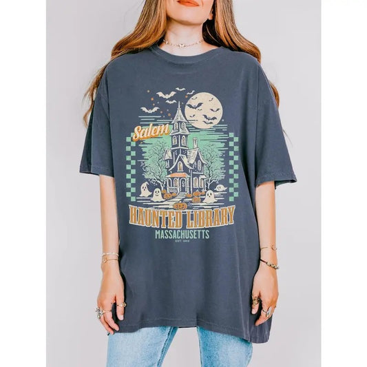 Bookish Halloween Shirt, Haunted Library Tee, Book Lover Gift, Librarian T-shirt, Salem Tee, Spooky Fall Apparel