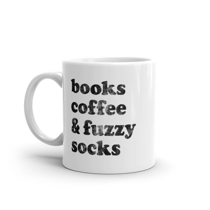 Books Coffee and Fuzzy Socks Mug Funny Cute Cozy Text Graphic Novelty Cup-11oz Funny Coffee Mugs Ceramic Printed Drinkware Cup