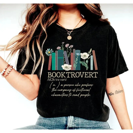 Booktrovert Shirt, Book Lovers Gifts, Book Shirts for Women, Bookish Gifts, Introvert And Extrovert Tee  Round Neck