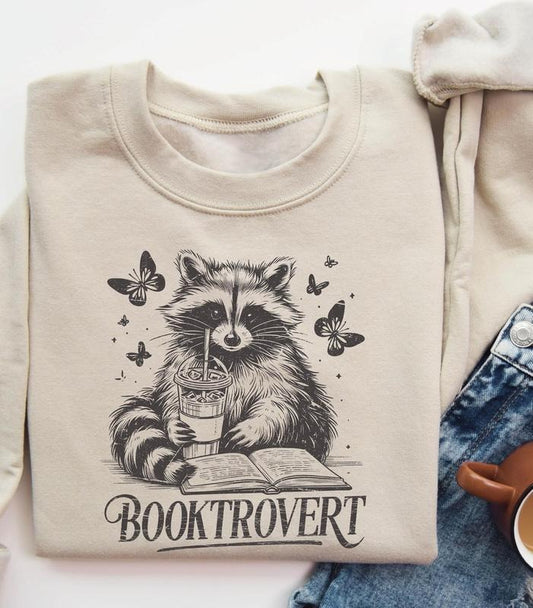 Booktrovert Sweatshirt, Book Lover Gifts, Reading Raccoon Shirt, Funny Raccoon Bookish Sweatshirt Casual Classic Cotton Fabric