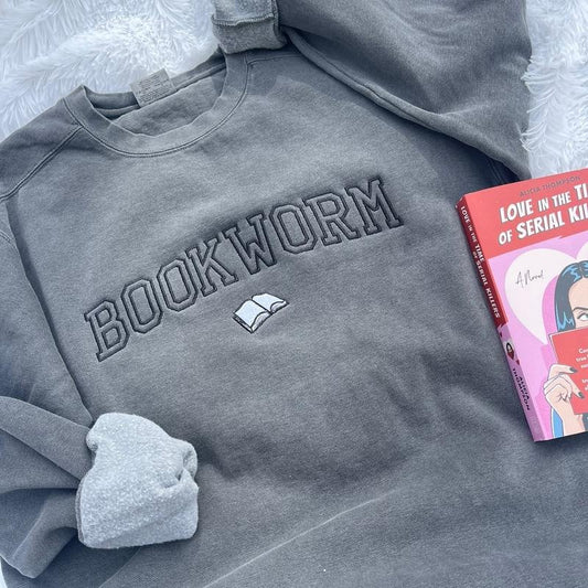 Bookworm Embroidered Sweatshirt Bookish Sweatshirt Embroidered Bookish Sweatshirt Varsity Comfort Colors Crewneck Customizable Sweatshirt