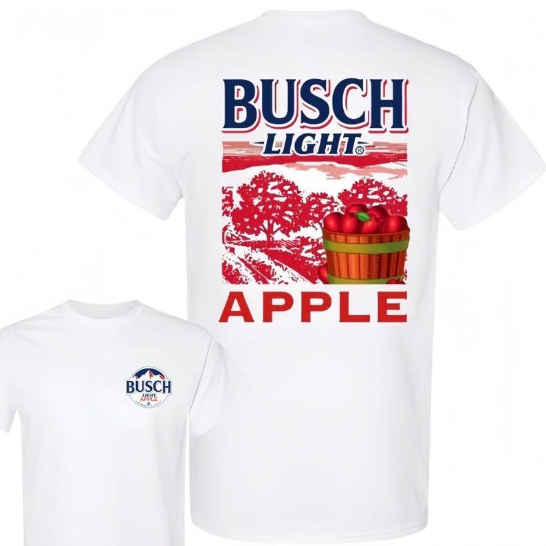 Boosh Light Apple Shirt, Retro Country Style Beer Tee, Unisex White T-Shirt with Red Apple Bucket, Gift for Beer Lovers, Rustic Fall Vibes
