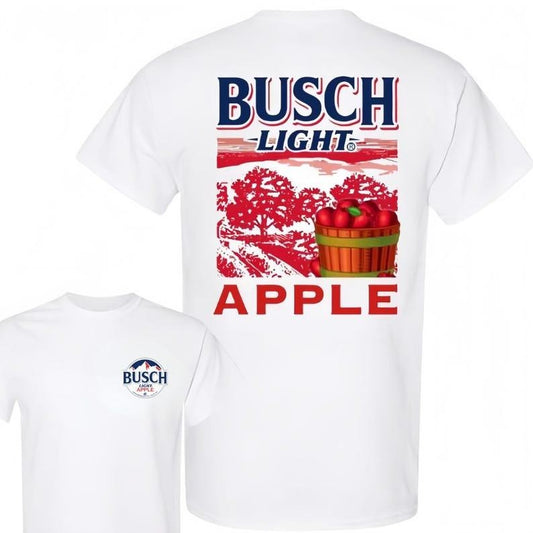 Boosh Light Apple Shirt, Retro Country Style Beer Tee, Unisex White T-Shirt with Red Apple Bucket, Gift for Beer Lovers, Rustic Fall Vibes