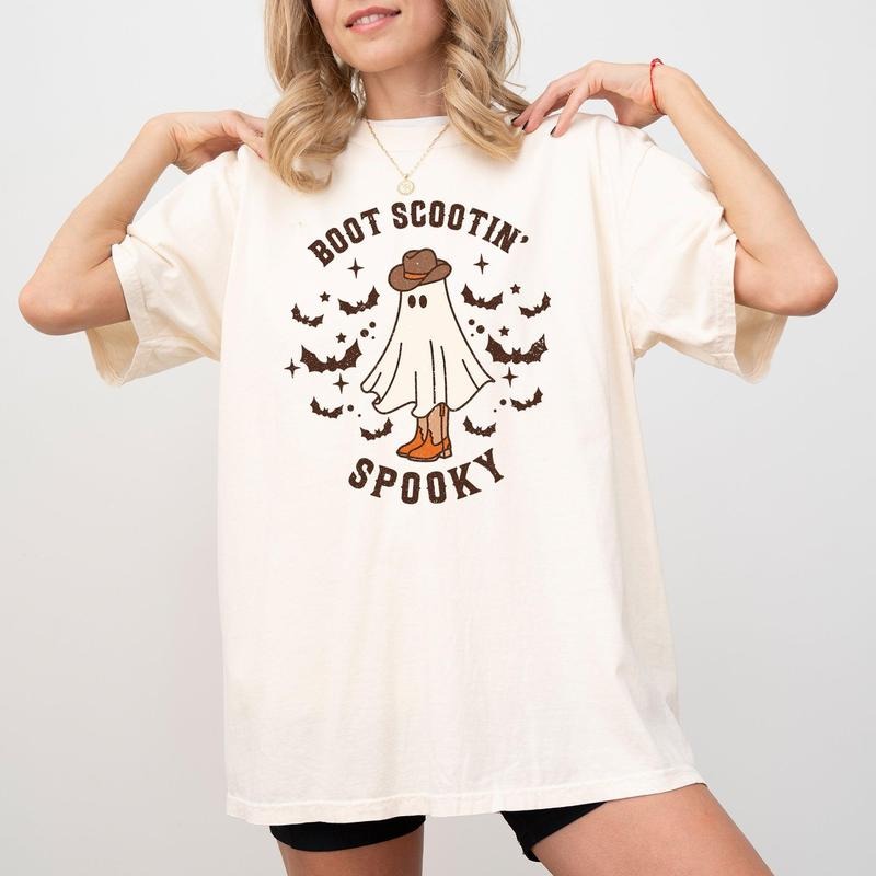 Boot Scootin' Spooky, Ghost, Bat, Skeleton, Funny, Witch, Aesthetic, Meme, Halloween, Spooky, Costume, Tshirt, Women's, Comfort Colors Tee, Spooky, Tshirt, Witch, Pumpkin, Ghost, Skeleton