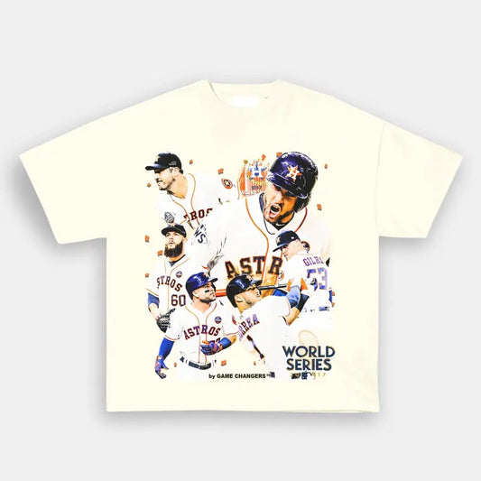 Bootleg Vintage 90s Style 2017 WORLD SERIES CHAMPS- Vintage baseball Graphic T-Shirt PGA Masters The Open Golf Casual Classic Cotton Fabric Menswear Top Medium Tee