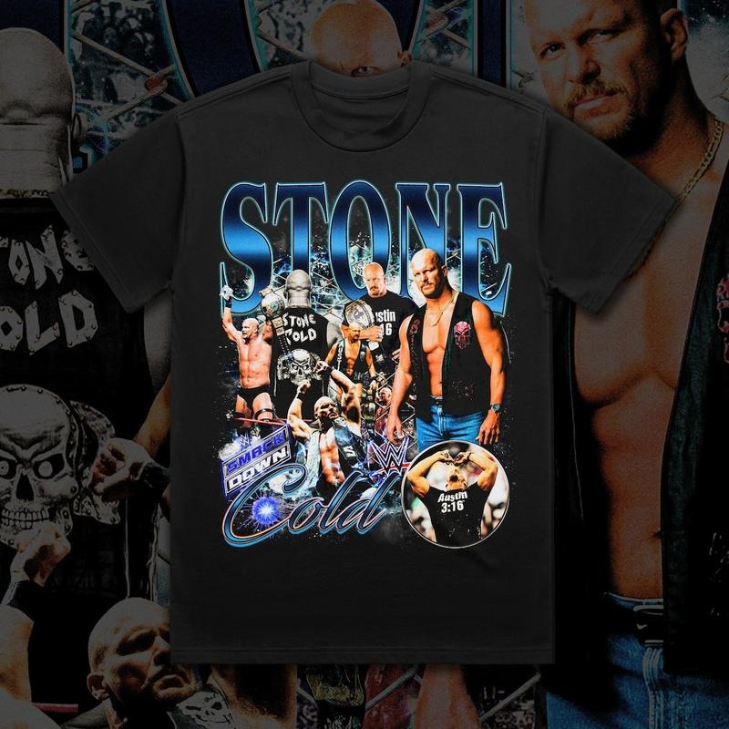 Bootleg Vintage 90s Style Stone Cold Steve Austin T-Shirt WWE Wrestling Classic Cotton Fabric Menswear