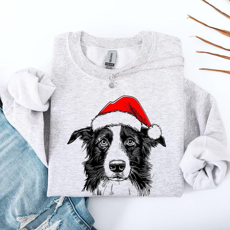 Border Collie, Santa, Dog, Christmas, Dog Lover, Pet Sweatshirt, Crew Neck, Women's, Crewneck