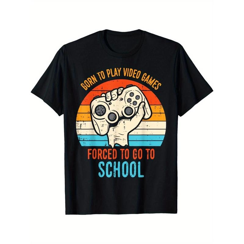 Born Play Video Games Forced School Funny Gamer T-Shirt made in usa